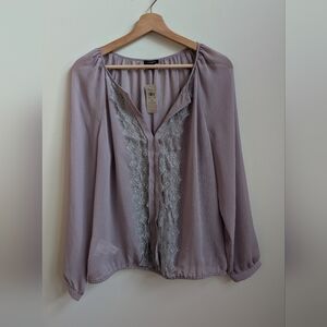 Ann Taylor Lavender Lace Front Blouse Long Sleeve Size M NWT